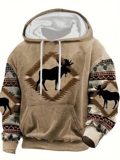 Herren Hoodie mit Hirsch-Motiv und Muster Ärmeln