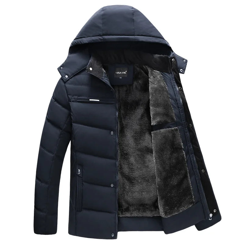 Herren Winterjacke mit Kapuze und Plüschfutter Gepolstert Schwarz