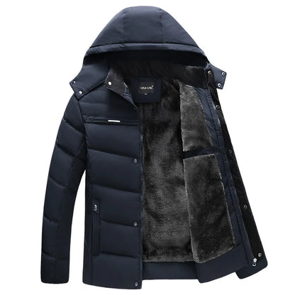 Herren Winterjacke mit Kapuze und Plüschfutter Gepolstert Schwarz