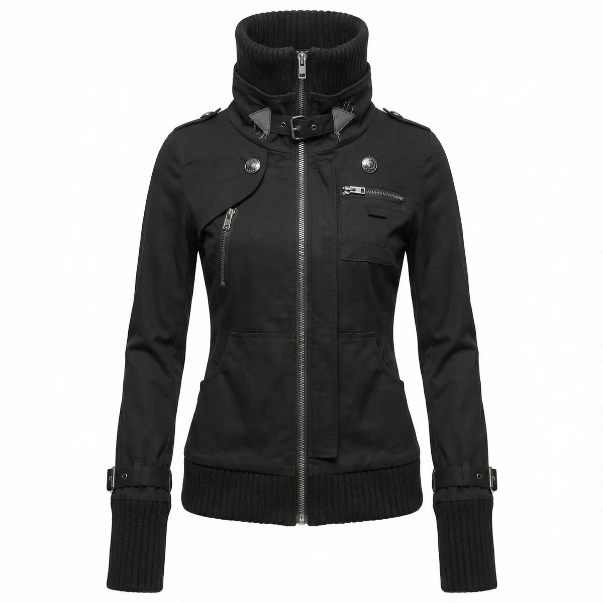 Damen Jacke Schwarz mit Stehkragen und Details