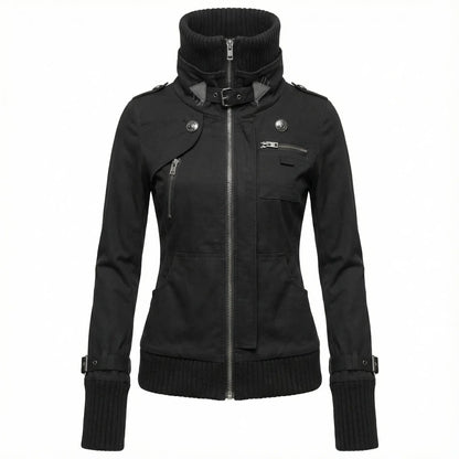 Damen Jacke Schwarz mit Stehkragen und Details