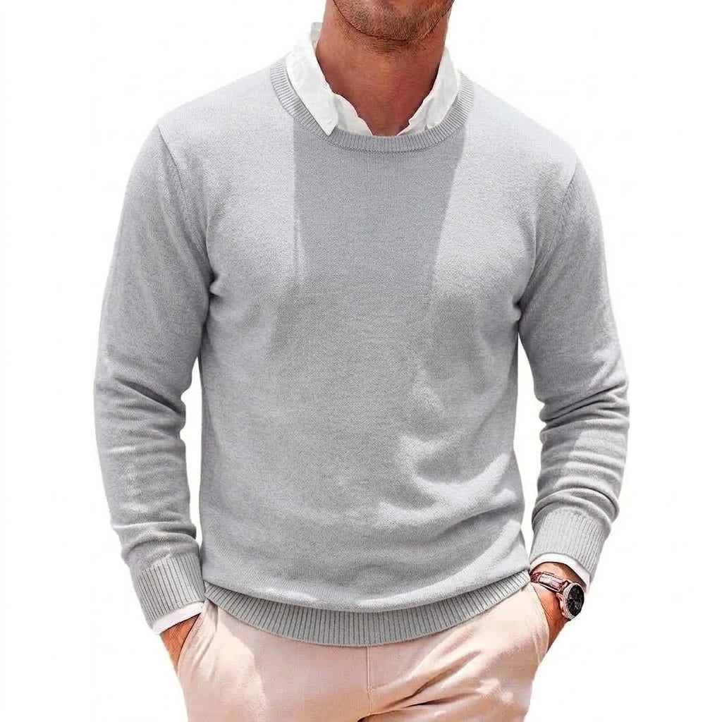 Herren Basic Pullover Rundhals Langarm Strickpullover Einfarbig