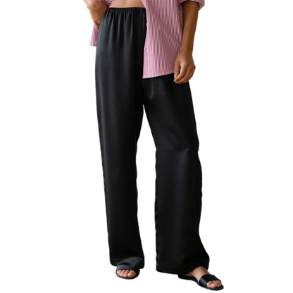 Damen Weite Hose mit Elastischem Bund – Satin-Optik Bequeme Lounge-Hose