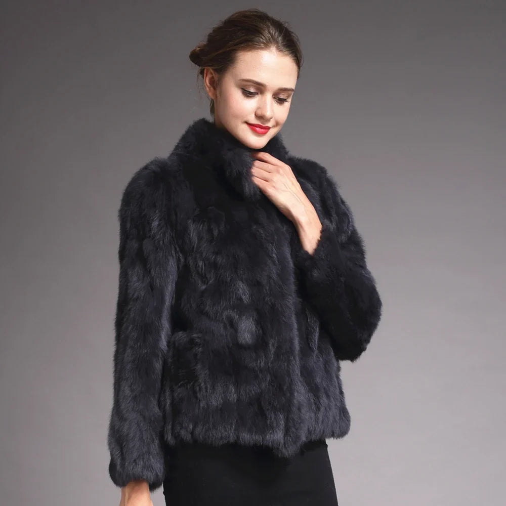 Damen Kurzmantel aus Kunstfell mit Stehkragen luxuriöse Winterjacke