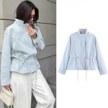 Damen Jacke mit Stehkragen & Tunnelzug Hellblau