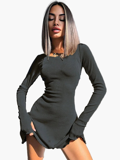 Damen Figurbetontes Stretch-Kleid mit Langarm – Elegantes Freizeit- und Ausgehkleid, Modernes Design