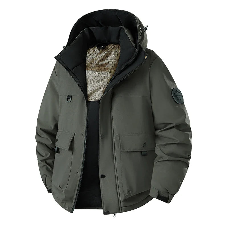 Herren Winterjacke mit Kapuze und Taschen Wasserdichter Kurzmantel