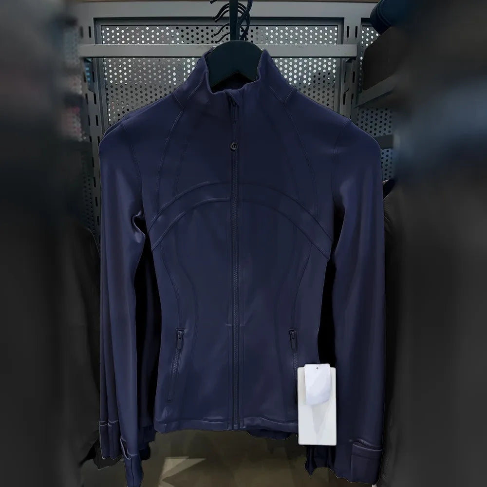 Damen Sportjacke mit Stehkragen, Reißverschluss und Daumenlöchern – Grau