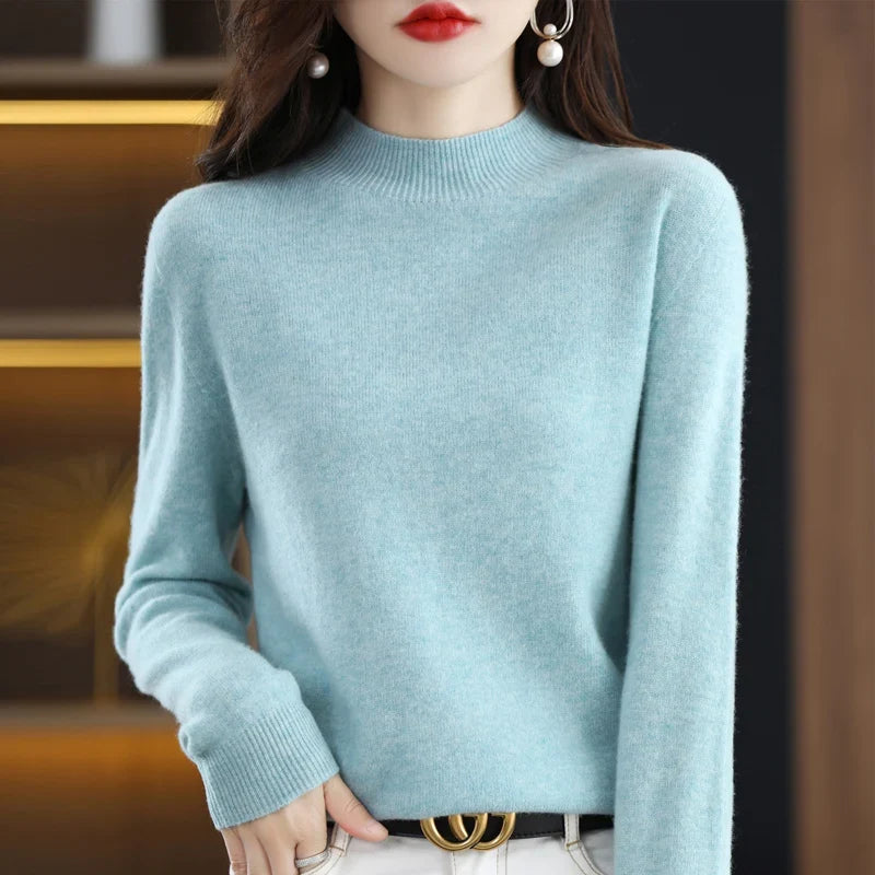Damen Pullover Stehkragen Langarm Feinstrick Basic