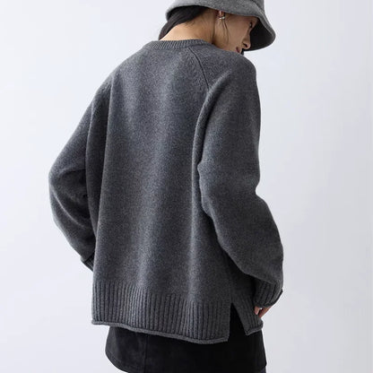 Damen Pullover Rundhalsausschnitt Oversize Langarm Strickpullover