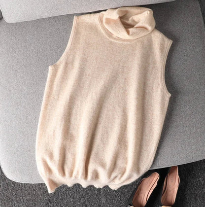Damen Rollkragen Weste Ärmellos Strickpullover Unifarben