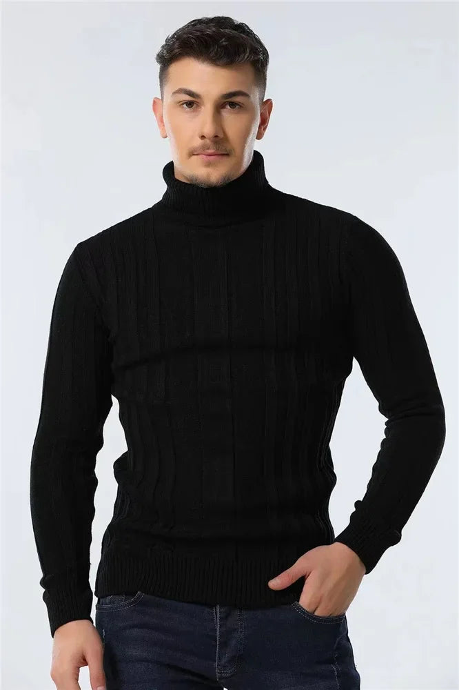Herren Rollkragenpullover mit Rippstruktur – Eng anliegender Strickpullover