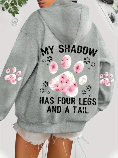 Damen Hoodie mit Kapuze und Blumen Pfotenabdruck Print