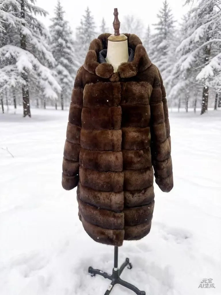 Damen Kapuzen Kunstpelz Mantel Langarm Winterjacke