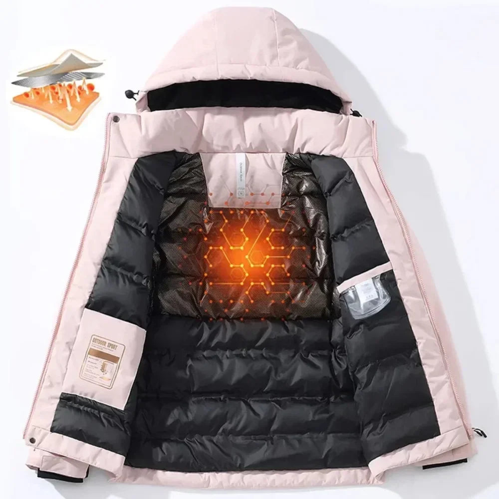 Unisex Winterjacke mit Kapuze und Reißverschluss, gepolstert