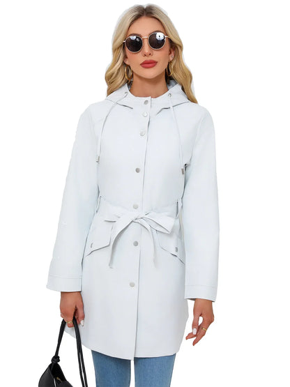 Damen Regenjacke mit Kapuze, Tunnelzug und Gürtel, Hellbeige