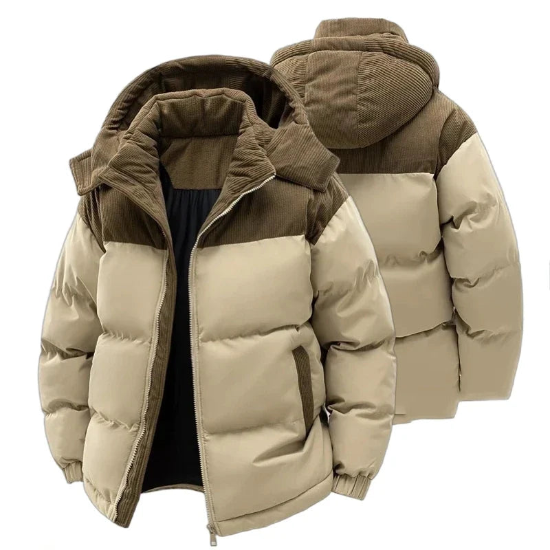 Unisex Winter Steppjacke mit Kapuze, Kontrastmaterial, Gesteppt