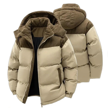 Unisex Winter Steppjacke mit Kapuze, Kontrastmaterial, Gesteppt