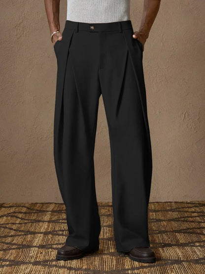 Herren Weite Hose mit Bundfalten, Hohem Bund und Knopfverschluss