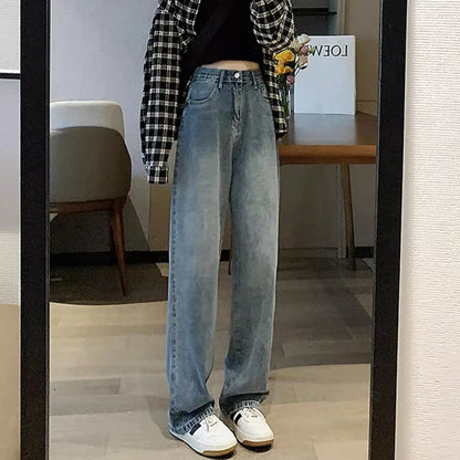 Damen Jeans High Waist Weites Bein Straight Fit