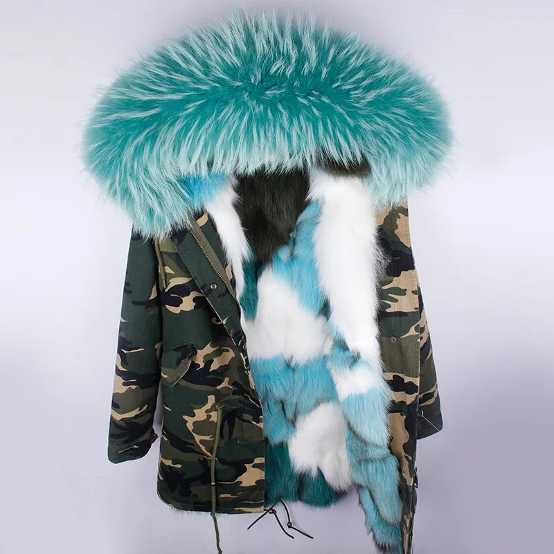 Damen Winterparka mit Kapuze & Pelzimitat-Futter in Rosa