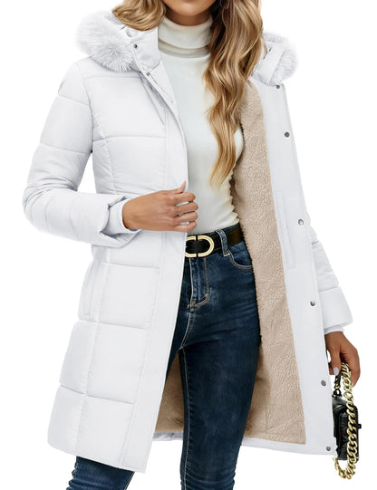 Damen Winterparka gesteppt mit Kunstfellkapuze und Teddyfutter