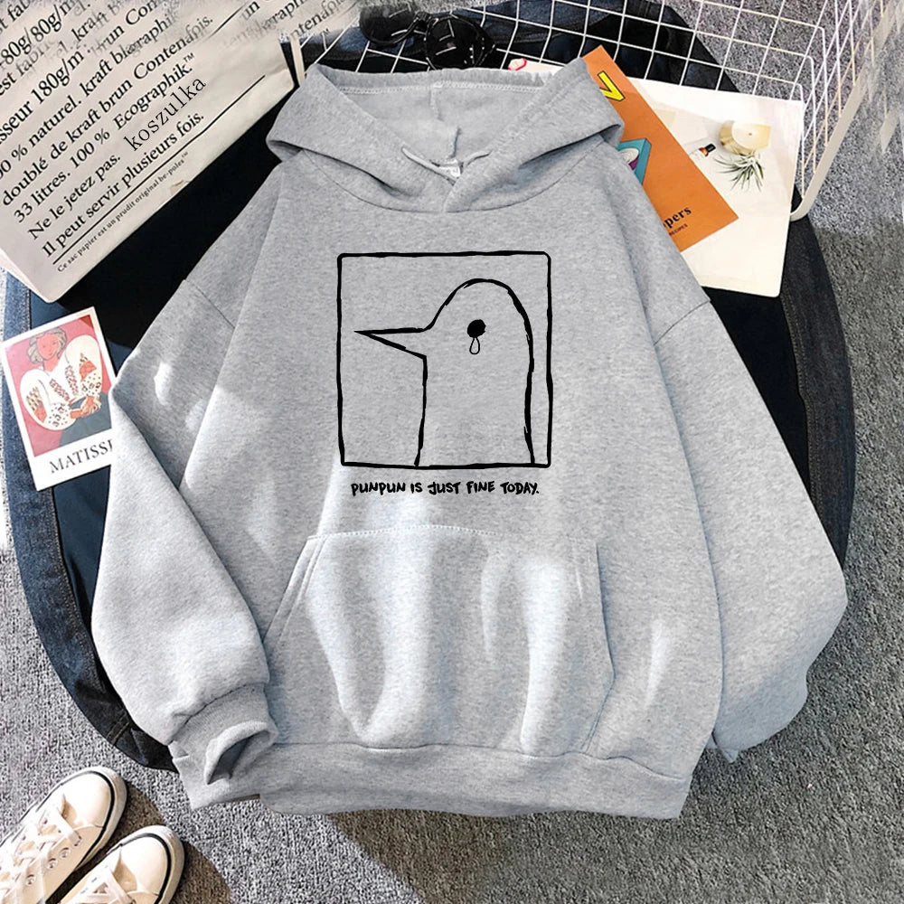 Hoodie mit Pinguin-Print, Beige