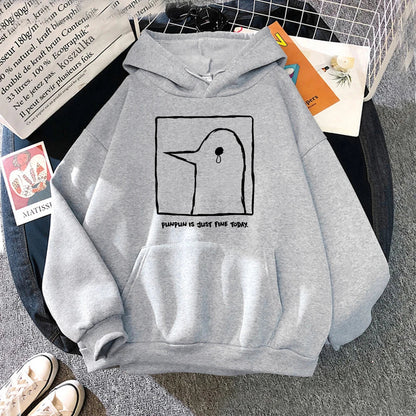 Hoodie mit Pinguin-Print, Beige