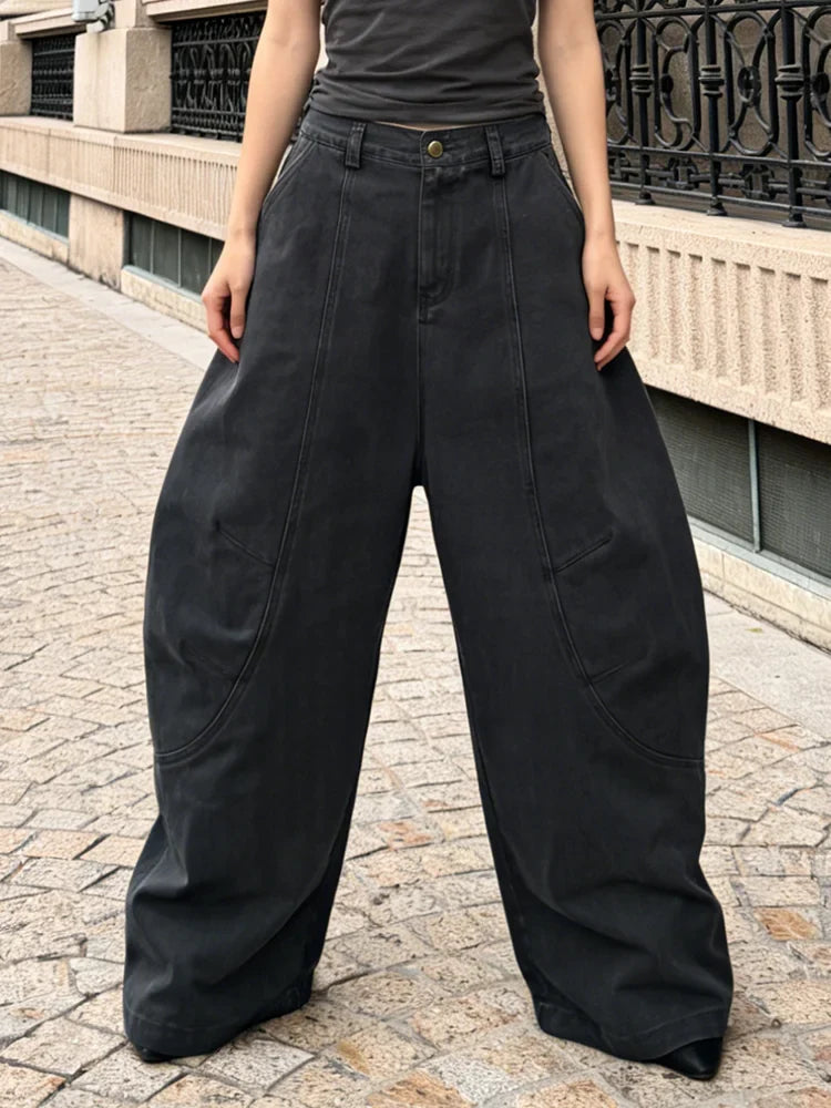 Weite Damen Hose Schwarz mit hohem Bund Ballon-Schnitt