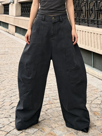 Weite Damen Hose Schwarz mit hohem Bund Ballon-Schnitt