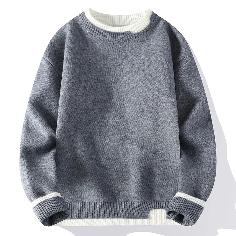 Unisex Strickpullover Rundhals mit zweifarbigen Rippbündchen Rosa