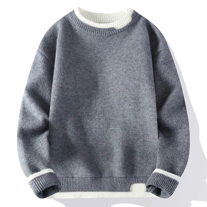 Unisex Strickpullover Rundhals mit zweifarbigen Rippbündchen Rosa