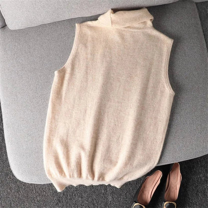 Damen Rollkragen Weste Ärmellos Strickpullover Unifarben