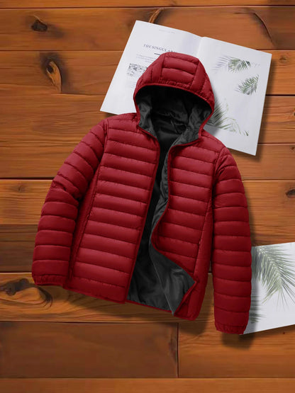 Gesteppte Daunenjacke mit Kapuze für Herren, Reißverschluss, Winterjacke