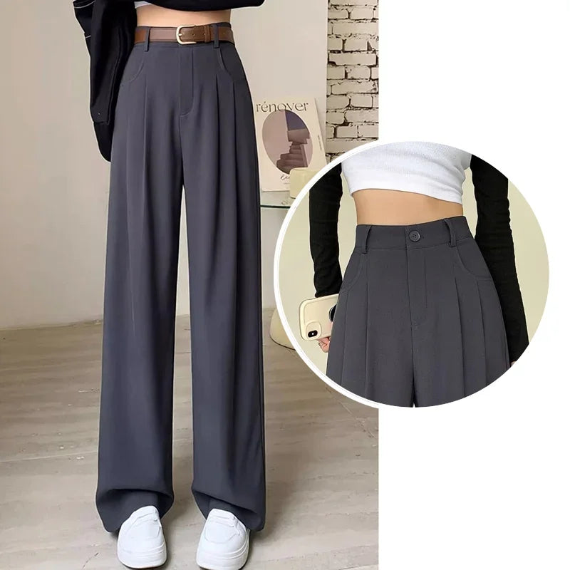 Damen Weite Hose High Waist Bundfalten Business Elegant