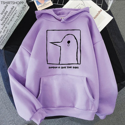 Hoodie mit Pinguin-Print, Beige
