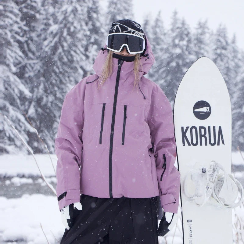 Winter Skijacke mit Kapuze und Reißverschlüssen - Damen Schneejacke Pink