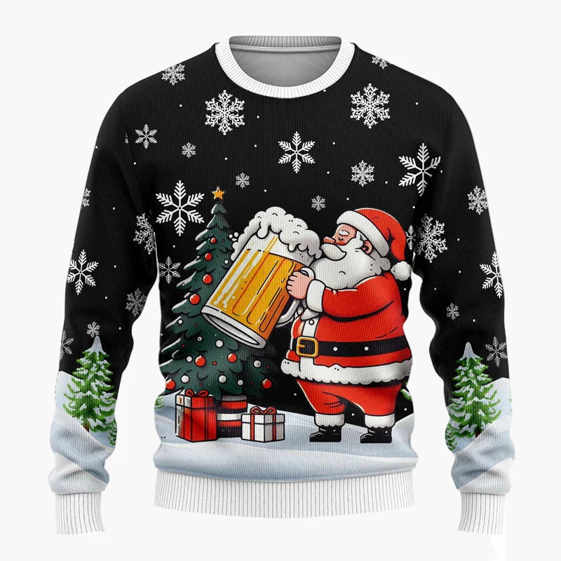 Herren Ugly Christmas Sweater mit Santa und Bier – Lustiger Weihnachtspullover für Weihnachten & Partys
