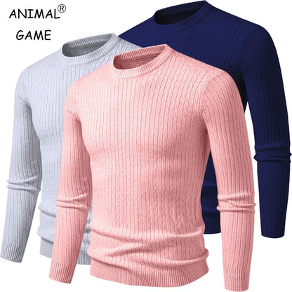 Herren Rundhals Pullover Zopfmuster Langarm Strickpullover
