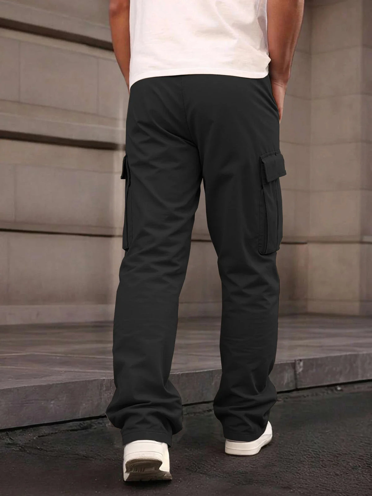 Herren Cargo Hose Schwarz mit Taschen, Bequeme Freizeithose
