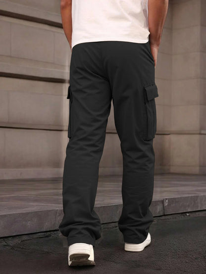 Herren Cargo Hose Schwarz mit Taschen, Bequeme Freizeithose