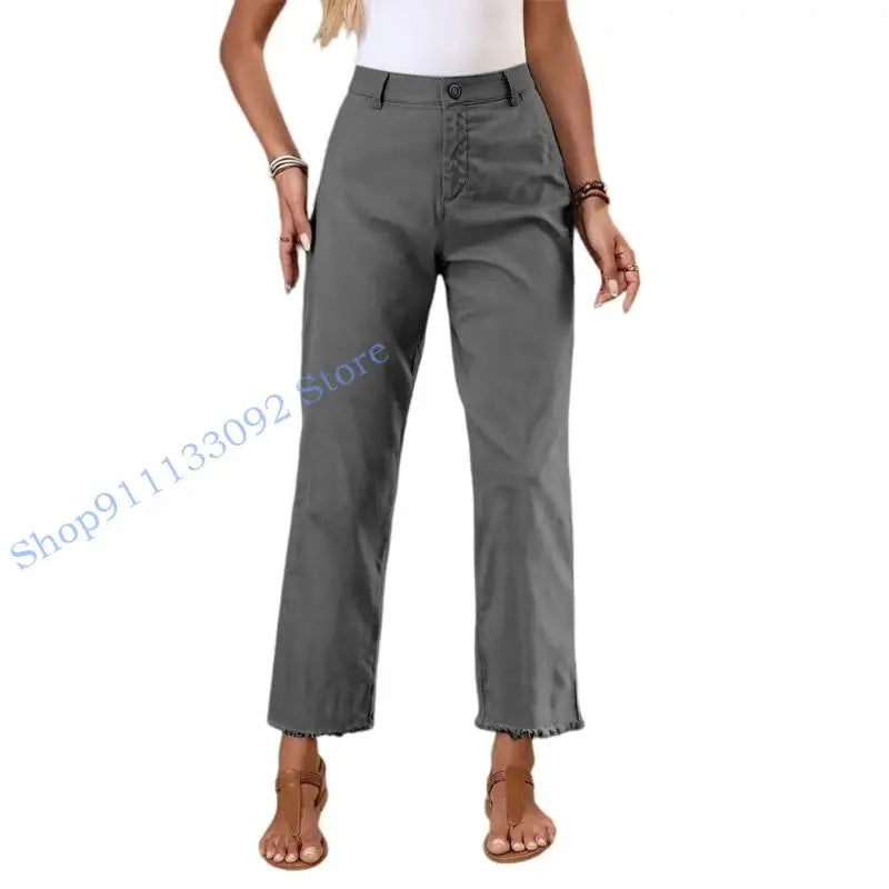 Damen Freizeithose mit hohem Bund und Fransen Saum