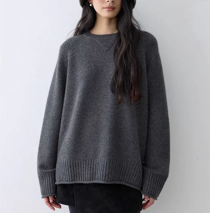 Damen Pullover Rundhalsausschnitt Oversize Langarm Strickpullover