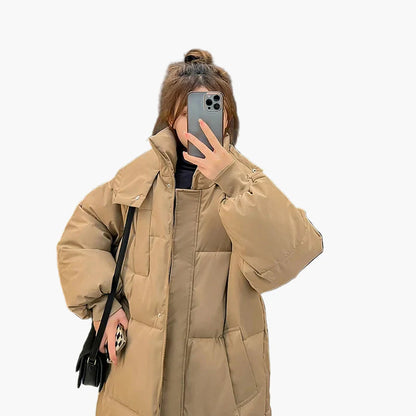 Damen Winter Daunenmantel Lang Steppmantel Oversize Warm Outdoor Freizeit