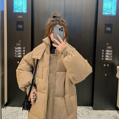 Langer Steppmantel Damen mit Kapuze Winter Warm Gefütterte Daunenjacke Winddicht