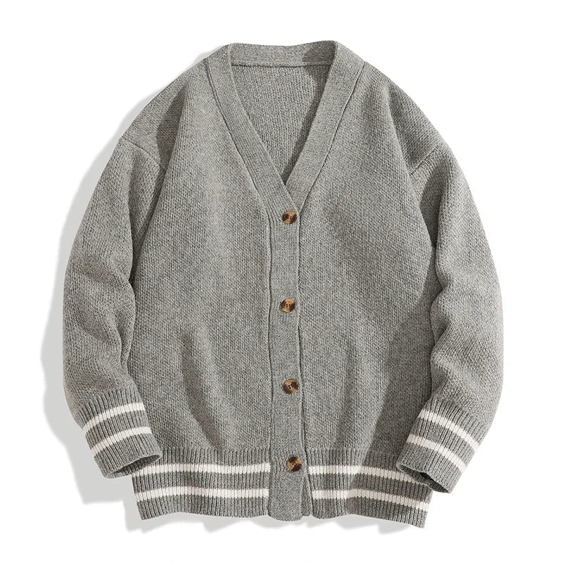 Unisex Strick Cardigan mit V-Ausschnitt und Streifen Schwarz