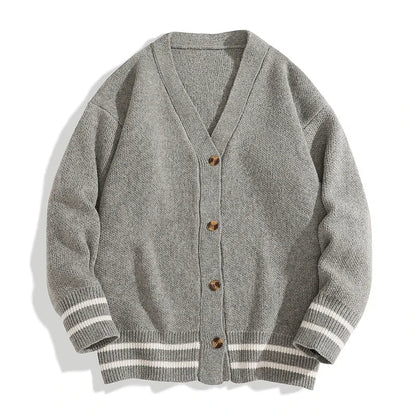 Unisex Strick Cardigan mit V-Ausschnitt und Streifen Schwarz