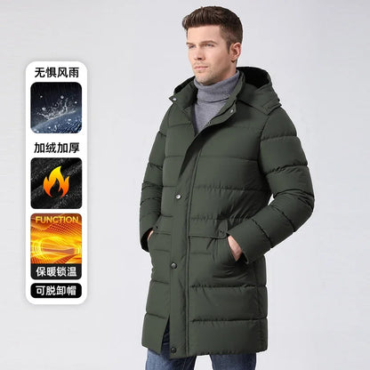 Herren Daunenmantel lang Winter Steppmantel mit Kapuze gepolstert