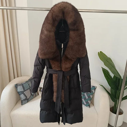 Damen Winter Steppmantel mit Kapuze und Kunstfellbesatz