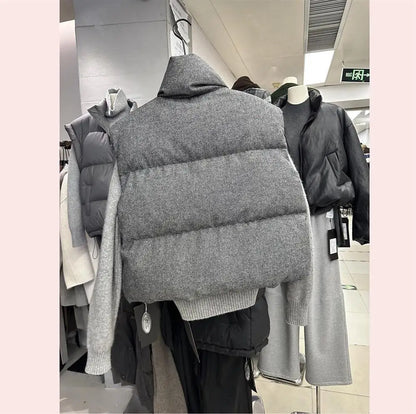 Gepolsterte Damen Weste mit Stehkragen - Grau